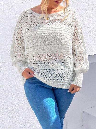 SHEIN LUNE Plus Size Solid Color Knit Sweater With Hollow Out Detail