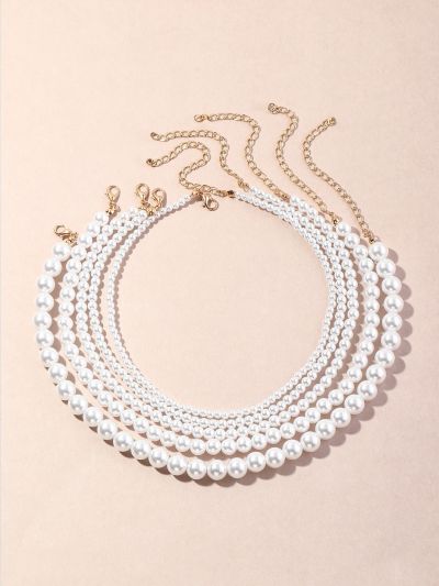 5pcs Faux Pearl Decor Beaded Necklace