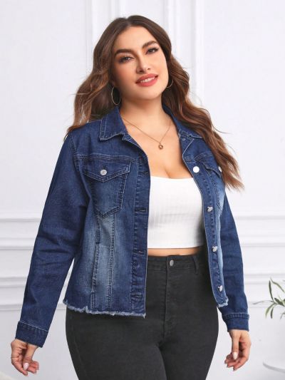 SHEIN Privé Oversized Raw Hem Denim Jacket