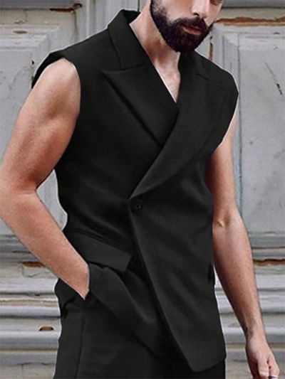 Men Lapel Neck Flap Detail Vest Blazer