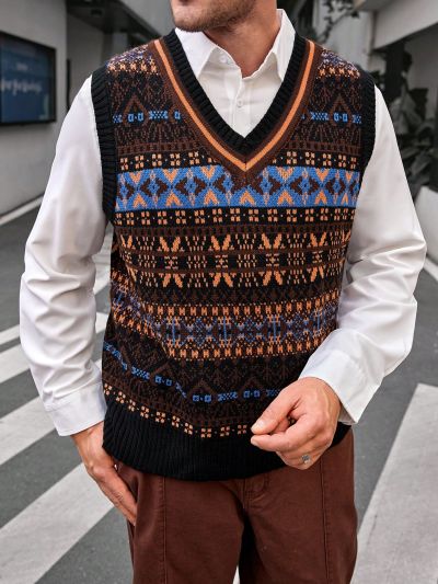 Manfinity Homme Men's Plus Size Geometric Pattern Sweater Vest