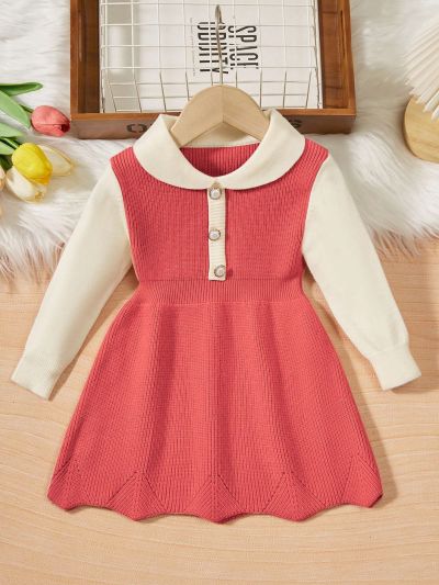 Infant Girls' Contrast Color Knit Sweater Dress