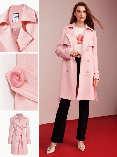 MOTF PREMIUM WOVEN WOMEN'S BELTED DOUBLE BREASTED TRENCH COAT