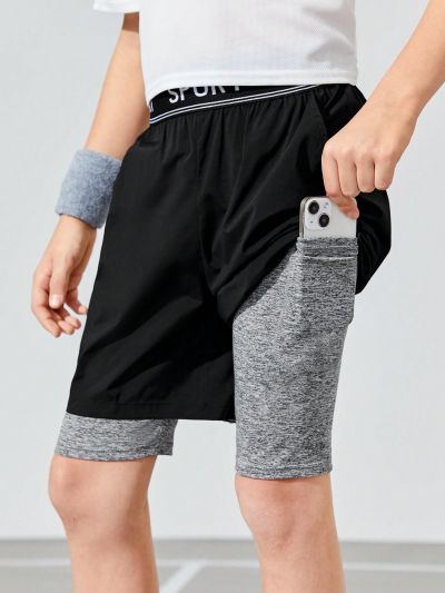 SHEIN Tween Boys' Slim Fit Casual Sport Shorts With Two Tone Design