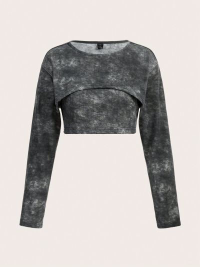 SHEINNeu Women'S Tie-Dye Cropped Top And Tank Top 2pcs/Set