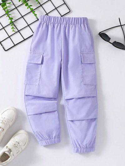 1pc Girls' Stylish Casual Pleated Utility Pants
