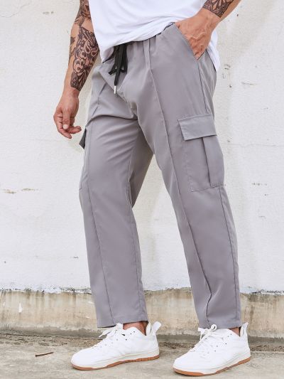 Manfinity Men Plus Flap Pocket Side Drawstring Waist Cargo Pants