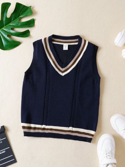 Big Boys' Striped Edge V-Neck Sweater