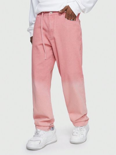 ROMWE Street Life Men's Straight Fit Drawstring Denim Jeans