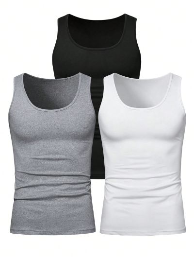 Manfinity Men 3pcs Solid Tank Top
