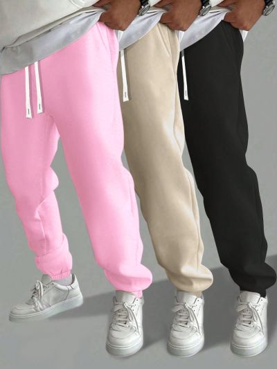 Men's 3pcs/Set Drawstring Waist Slant Pockets Sweatpants