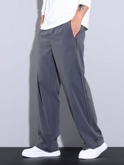 Men's Solid Color Casual Pants With Pockets, Suitable For Young People