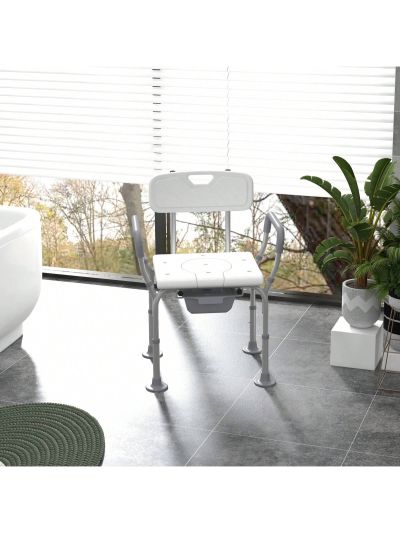 HOMCOM 3-in-1 Shower Chair with Handles and Footpads for Elderly, White