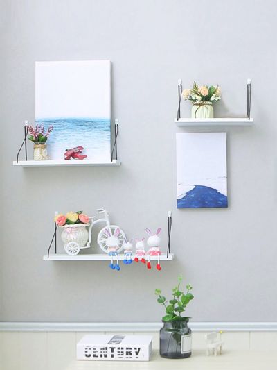 1pc Wooden Iron Art Wall-mounted Hook Rack, No Drilling Storage Shelf