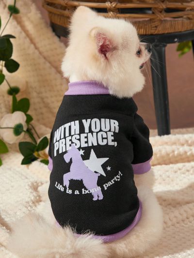 Magic Garden 1pc Black & Purple Colorblock Pet Printed Warm Hoodie Without Hat