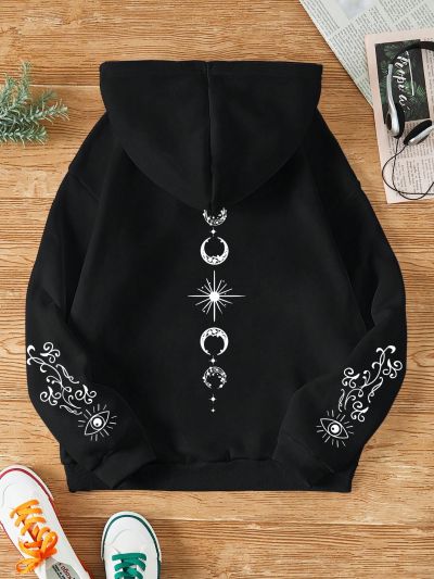 Women's Moon And Eye Printed Hoodie Sweatshirt