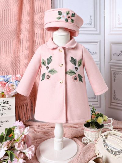 Baby Girls' Embroidered Woolen Coat