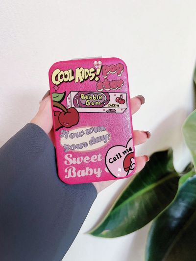 1pc Cherry & Slogan Graphic Rectangle Foldable Mirror