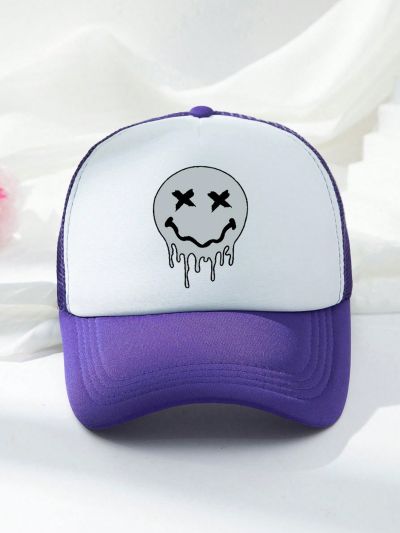 1pc Men's Cartoon Expression Printed Baseball Cap With Mesh Back