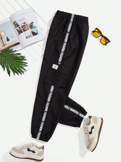 Letter Graphic Flap Pocket Side Cargo Pant