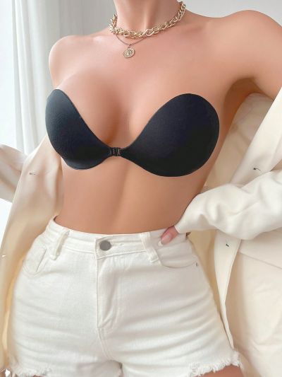 Women's Front Closure Adhesive Bra For Bare Look And Backless Dress, Solid Color