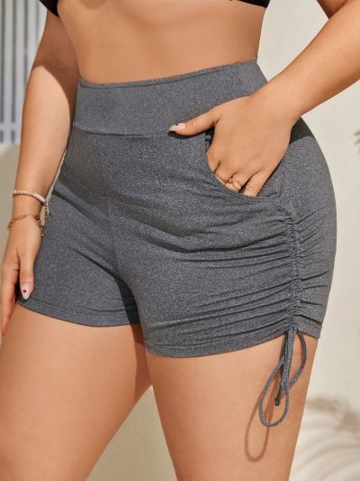 SHEIN Swim SPRTY Plus Size Swim Shorts With Drawstring, Side Pockets And Slanted Hem