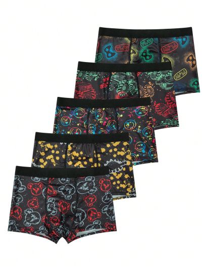 5pcs/pack Boys' Cartoon Printed Boxer Briefs