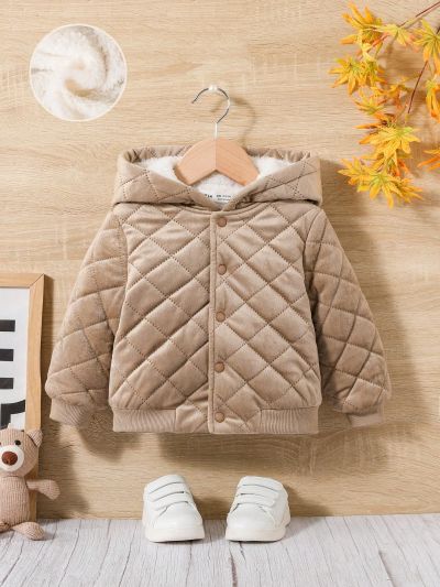 SHEIN Baby Boy 1pc Button Front Hooded Quilted Coat