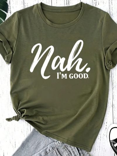 SHEIN Essnce Plus Size Letter Printed Round Neck Short Sleeve T-Shirt