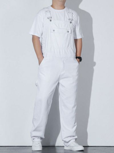 Men Plus Solid Denim Overalls Without Tee