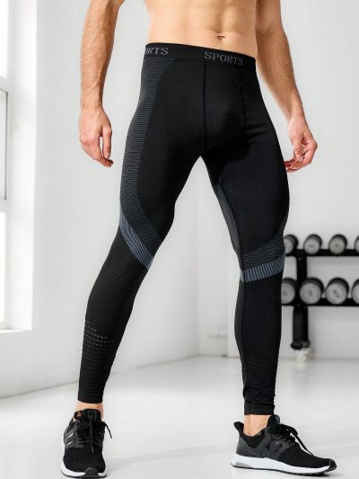 Men's Letter Print Colorblock Sport Leggings