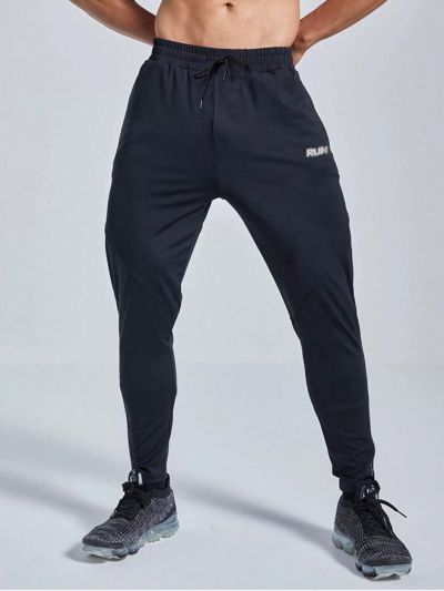 Running Men'S Side Stripe Activewear Sweatpants With Letter Printed Zipper Pockets
