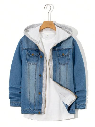 SHEIN Teenage Boys' Casual Two-In-One Denim Jacket