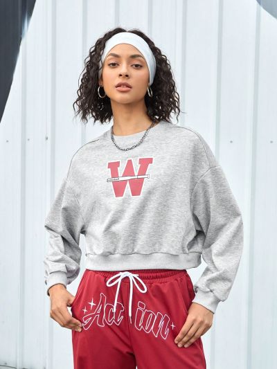 Street Sport Letter Print Drop Shoulder Sports Sweatshirt