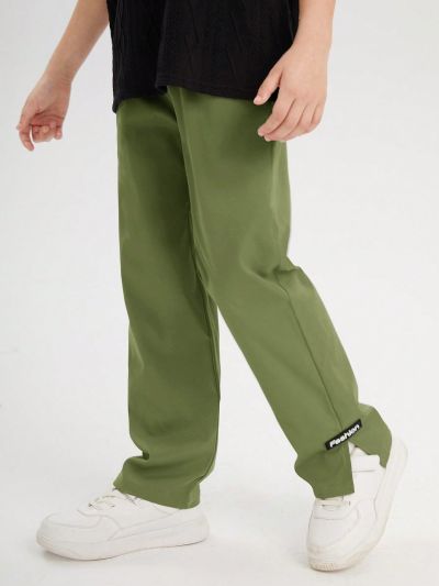 SHEIN Boys Letter Patched Detail Slit Hem Pants