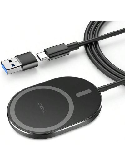 TOZO W10 Magnets Wireless Charger Compatible for iPhone 14/14 Plus/14 Pro/14 Pro Max/13/Mini/Pro Max/12/Mini/ro Max Aviation Aluminum Computer Numerical Control Technology Fast Charging Black