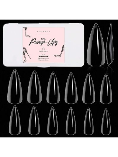 Makartt Stiletto Nail Tips 500pcs Medium Long Full Cover Clear Press on Nails 10 Sizes Soak Off Soft Gel Nail Tips Extension Professional Acrylic Fake Nails No Crease False Nails Salon DIY Nail Art