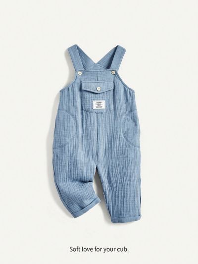 Cozy Cub Baby Boys' Decorative Woven Tape Solid Color Front Pocket Overalls