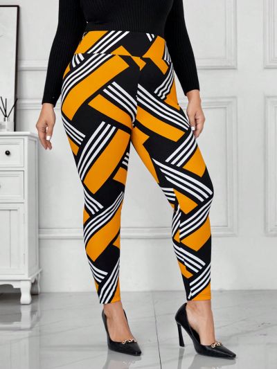 SHEIN Clasi Elegant Plus Size Women's Geometric Pattern Leggings