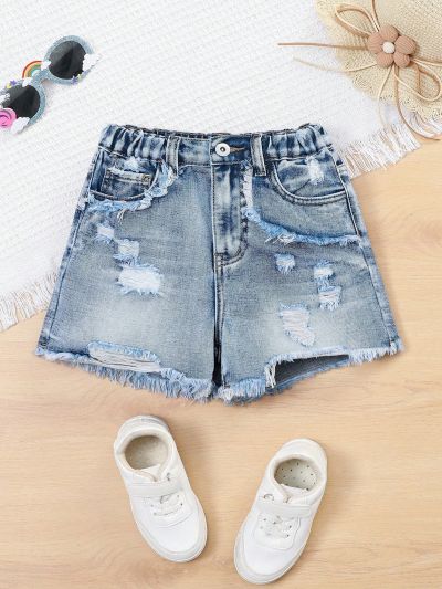 Tween Girls' Distressed A-Line Denim Shorts