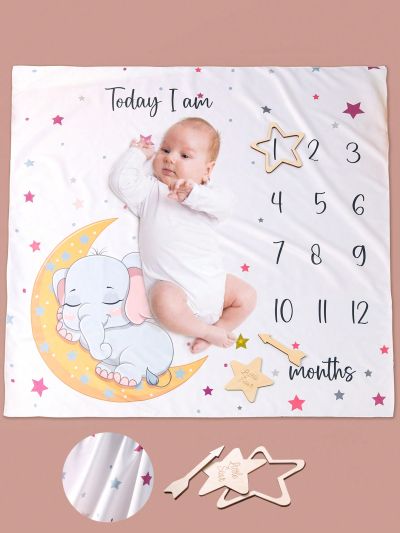 Cartoon Elephant Print Blanket Newborn Photography Prop Set