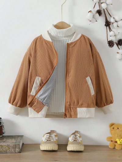 SHEIN Toddler Boys' Patchwork Jacket For Autumn/Winter