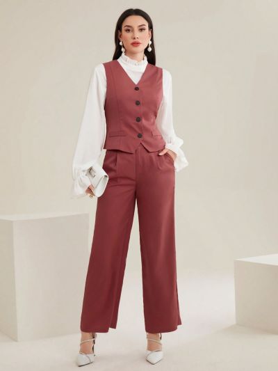 SHEIN Mulvari Ladies' Suit Vest And Pants Set