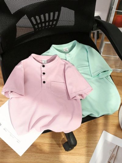 SHEIN Kids EVRYDAY Toddler Boys' 2pcs/set Casual Comfortable Half-button Polo Shirt With Small Collar