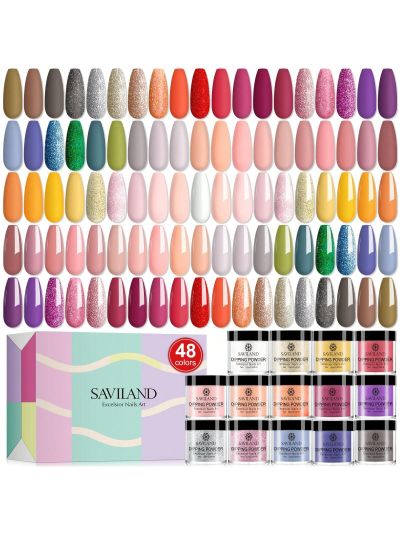 Saviland 48 Colors Dip Powder Set - Dip Nail Powder for All Seasons Glitter Sequins Solid Colors Nail dipping Powder, Only Include Nail Dip Powder, for Home DIY Nail Salon Use, 2022 Gift for Ladies