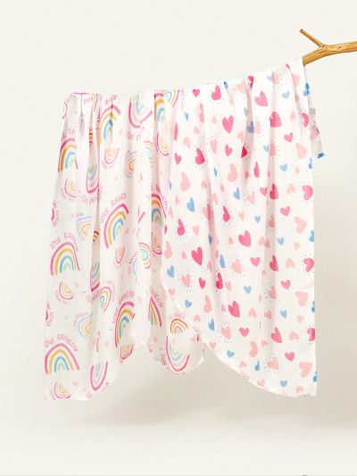 Cozy Cub 2pcs Printed Swaddling Blankets (Rainbow Love+Pink/Blue Heart)