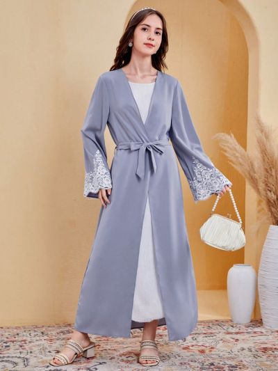 SHEIN Teen Girls' Loose Fit Lace Spliced Jacket With Flared Cuffs