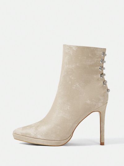 SHEIN Belle Rhinestone Detail Pointed Toe Stiletto Ankle Boots