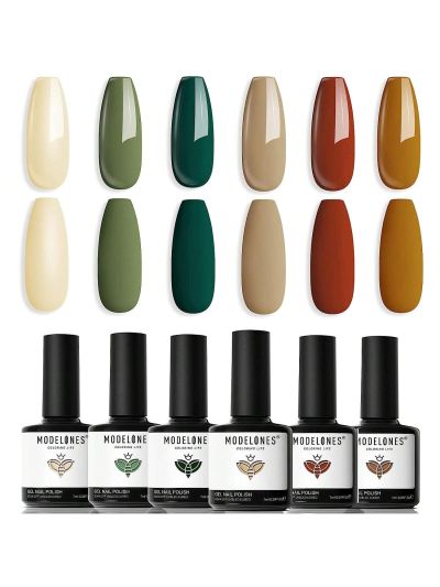 Modelones Gel Nail Polish Set - 6 Colors Nude Emerald Green Red Gel Nail Polish Kit Earth Tone Light Yellow Gel Polish Set, Soak Off LED French Nail Art Manicure Starter Salon DIY Nail Gifts for Women