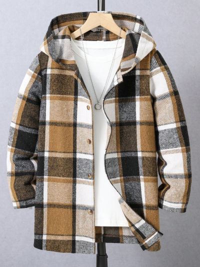 SHEIN Boys' Plaid Casual Jacket